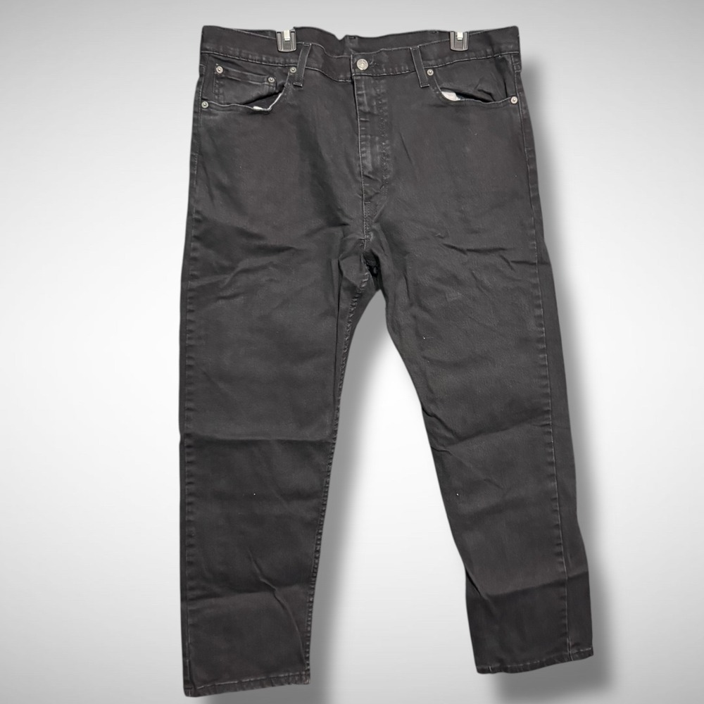 Levis 502 Jeans Mens 40 X 30 Solid Black Denim Pants Taper Fit